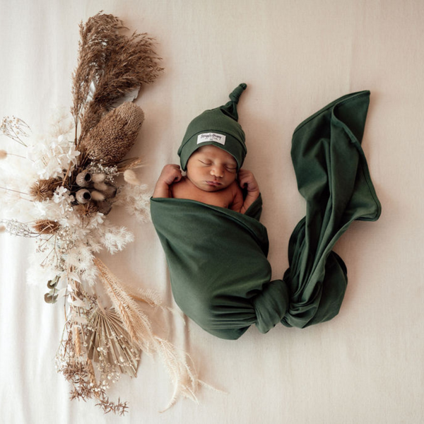 Olive Baby Jersey Wrap & Beanie Set