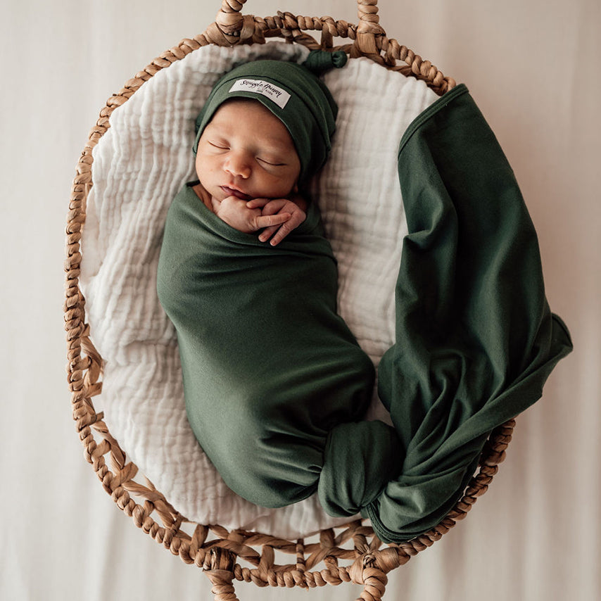 Olive Baby Jersey Wrap & Beanie Set